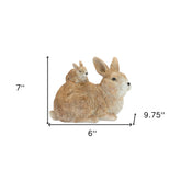 7" Brown and White Polyresin Rabbit Figurine